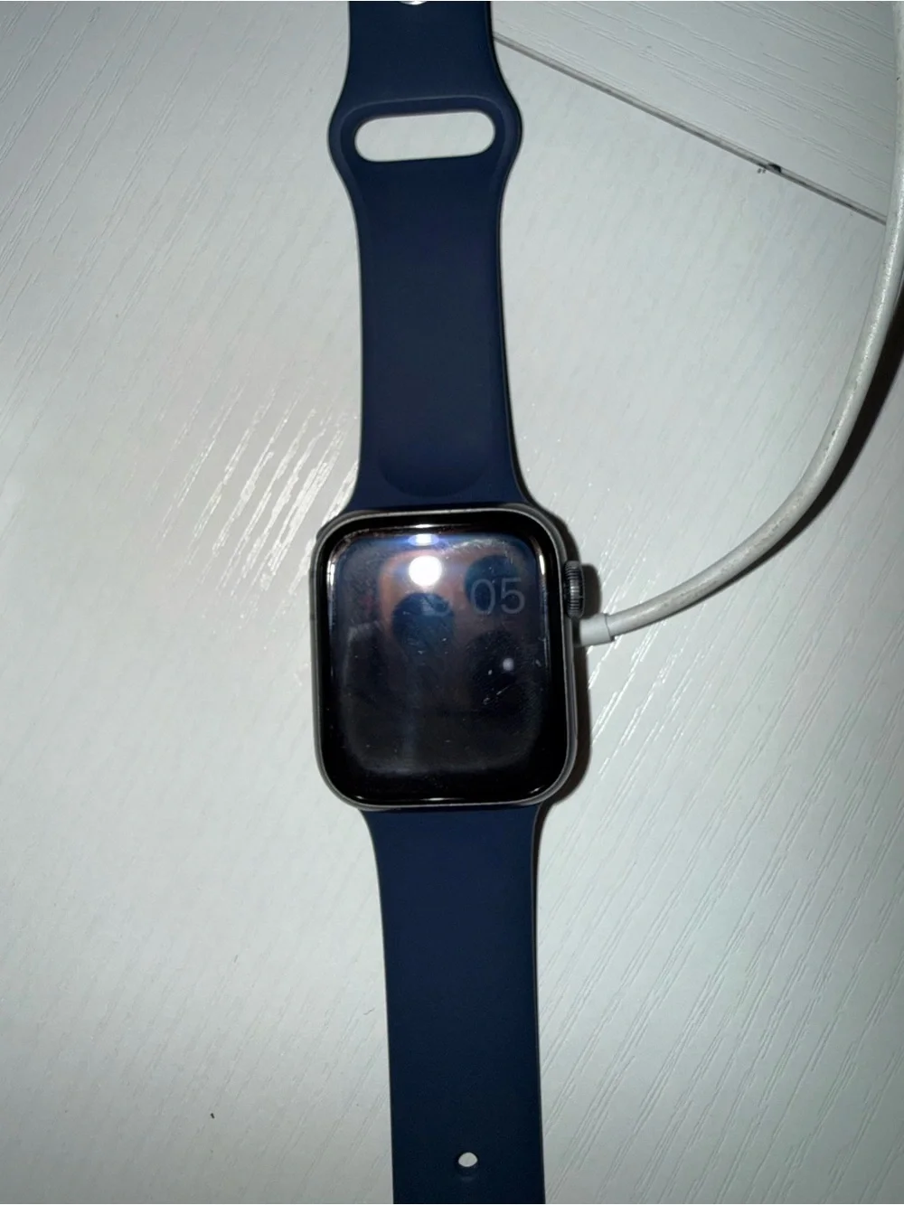 Apple Watch with Navy Blue Silicone Band